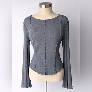 Free People Long Sleeve Top T-shirt Large Grey Ribbed
